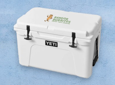 Custom imprinted YETI® Cooler Ice Chest for Bangor, ME with a local business logo