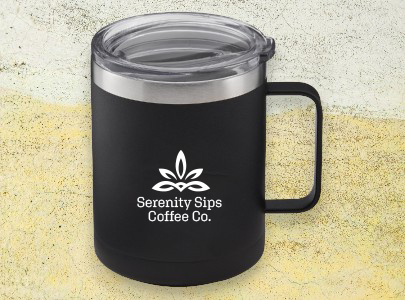 Custom imprinted Stainless Steel Camping Mug for Bangor, ME with a local business logo