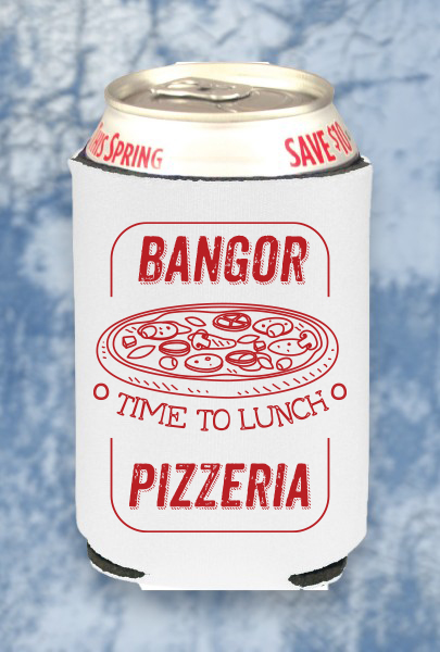 Custom imprinted Can Cooler for Bangor, ME with a local business logo