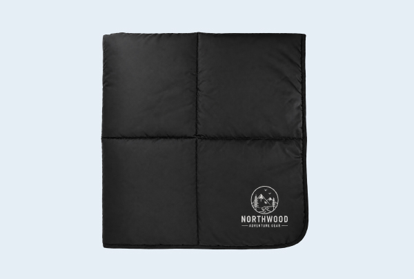 Custom imprinted Puffy Blanket for Bangor, ME with a local business logo