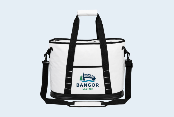 Custom imprinted Glacier Bag for Bangor, ME with a local business logo