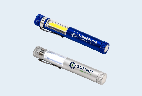 Custom imprinted Vivid Flashlight for Bangor, ME with a local business logo